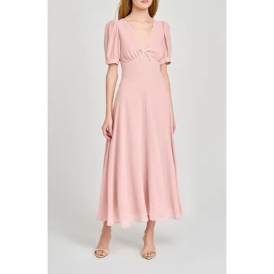 Wayf Juliana Short Sleeve A-line Midi Dress In Pink