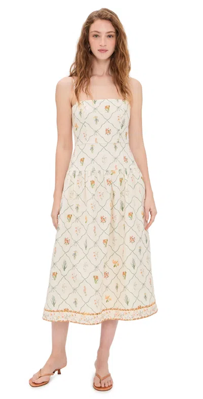 Wayf Juliet Midi Dress Ivory Botanical