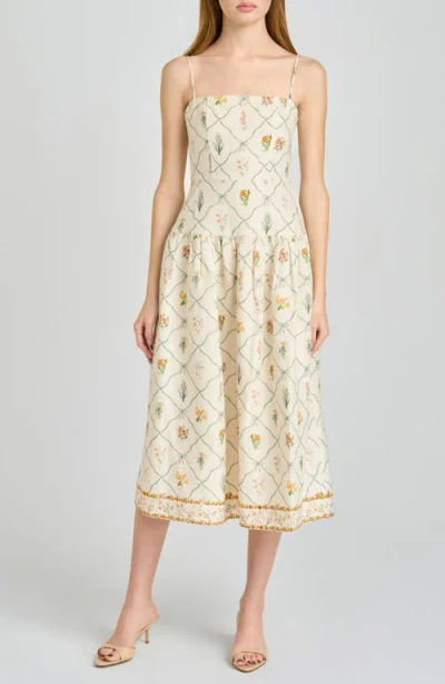 Wayf Juliet Print Linen Blend Midi Sundress In Neutral