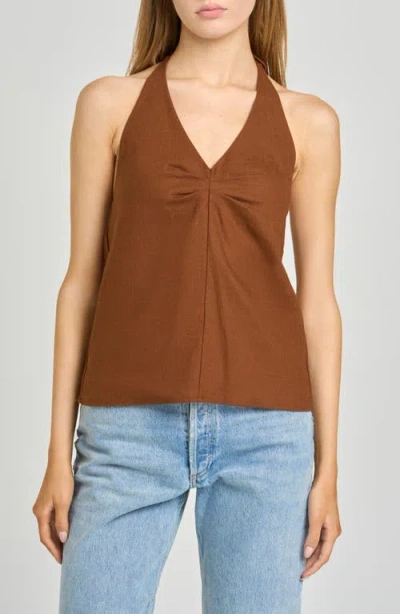 Wayf Kaia Linen Blend Halter Top In Brown