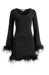 WAYF WAYF KARLIE FEATHER TRIM LONG SLEEVE MINIDRESS