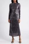 Wayf Kieran Sequin Cowl Back Long Sleeve Cocktail Dress In Gray