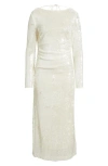 Wayf Kieran Sequin Cowl Back Long Sleeve Cocktail Dress In Ivory