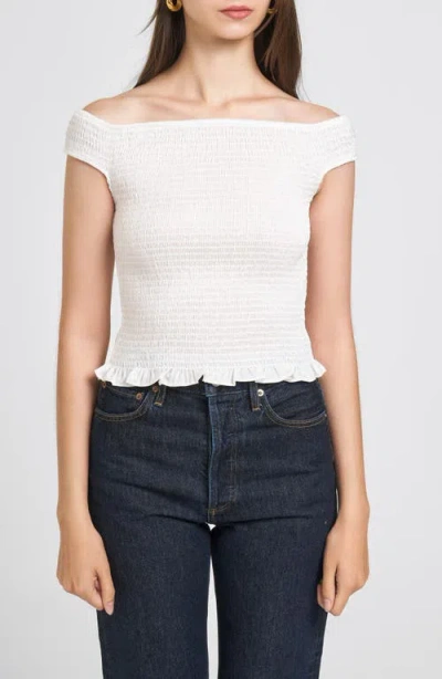 Wayf Kieran Smocked Off The Shoulder Top In Ivory