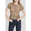 Wayf Kit Puff Sleeve Semisheer Cotton Peplum Top In Brown
