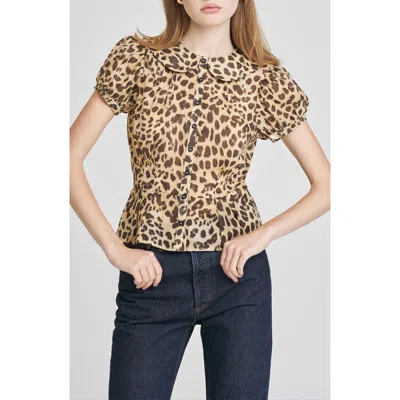 Wayf Kit Puff Sleeve Semisheer Cotton Peplum Top
