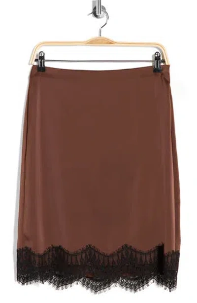 Wayf Lace Inset Midi Skirt In Brown