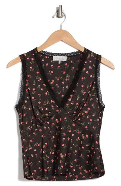 Wayf Lace Trim Gathered Bust Top In Black Ditsy