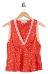 Wayf Lace Trim Gathered Bust Top In Red Ditsy