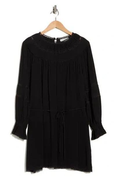 Wayf Lace Trim Long Sleeve Dress In Black