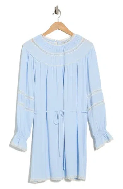 Wayf Lace Trim Long Sleeve Dress In Blue