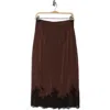 Wayf Lace Trim Midi Skirt In Brown