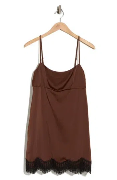 Wayf Lace Trim Minidress In Brown