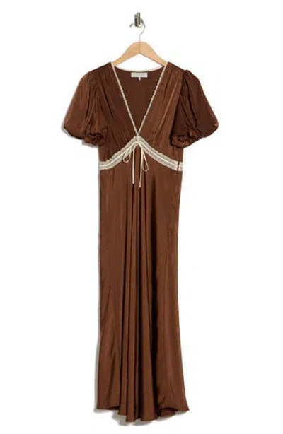 Wayf Lace Trim Puff Sleeve Midi Dress In Multi
