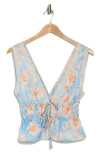 Wayf Lace Trim Sleeveless Crop Peplum Top In Blue Roses