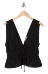 Wayf Clara Tie Front Linen Blend Top In Black