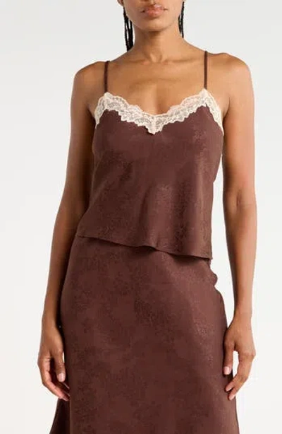 Wayf Lace Trimmed Jacquard Camisole In Chocolate