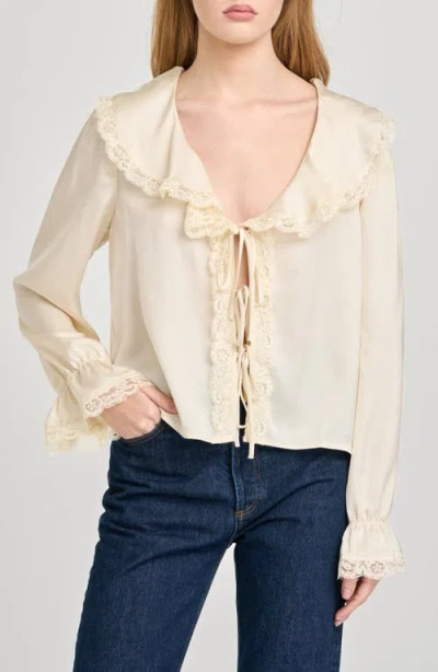 Wayf Lacy Long Sleeve Tie Front Top In Yellow