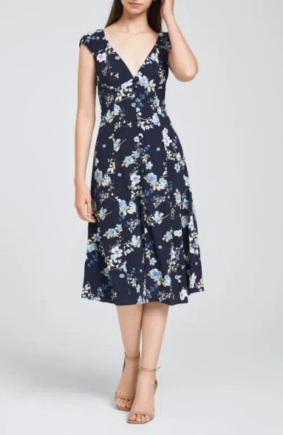 Wayf Laure Floral Fit & Flare Dress In Navy Floral
