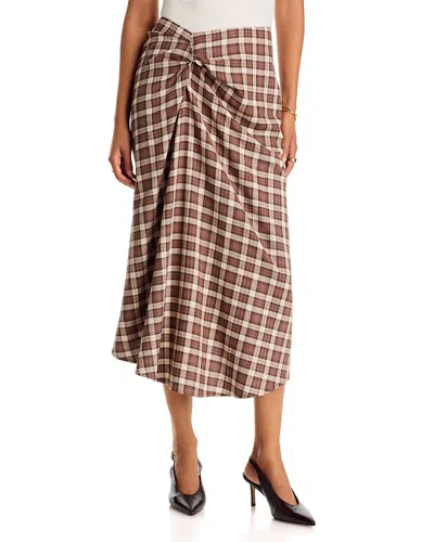 Wayf Laurel Cotton Gathered Midi Skirt In Brown