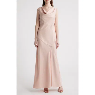 Wayf Lea Cowl Neck Satin Gown In Neutral