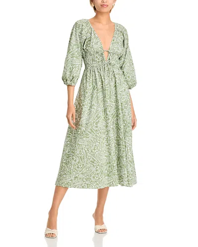 Wayf Leighton Midi Dress In Olive Paisley