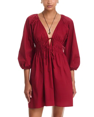 Wayf Leighton Poplin Mini Dress In Burgundy