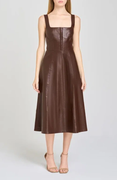 Wayf Leonie Faux Leather Fit & Flare Midi Dress In Brown