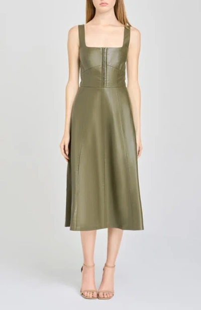 Wayf Leonie Faux Leather Fit & Flare Midi Dress In Green