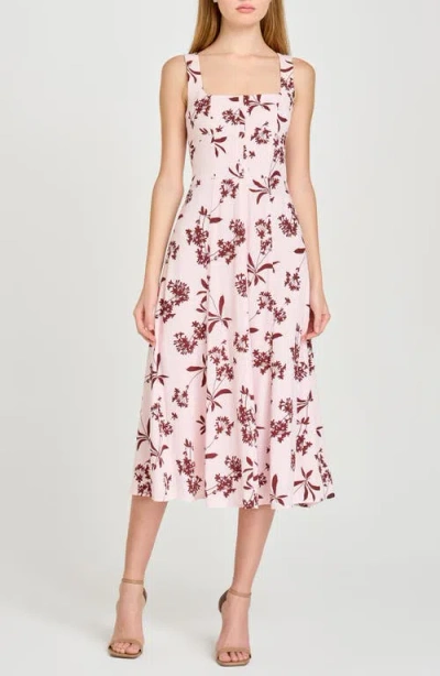 Wayf Leonie Floral Corset Midi Dress In Baby Pink Floret