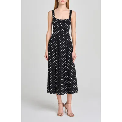 Wayf Leonie Polka Dot Corset Midi Dress In Black