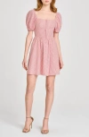 Wayf Leonie Print Puff Sleeve Linen Blend Minidress In Red Mini Dot