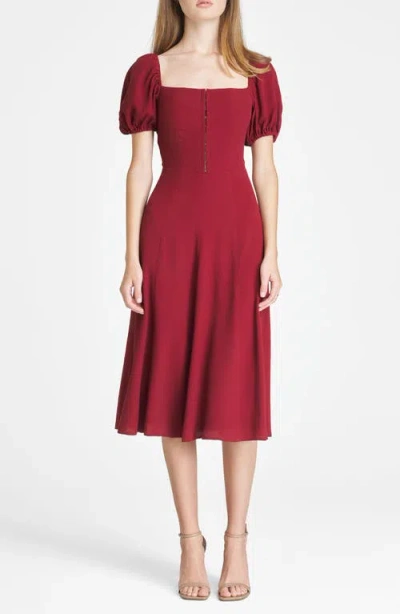 Wayf Leonie Puff Sleeve Midi Dress In Burgundy