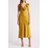 Wayf Lida Ruffle Cap Sleeve Satin Midi Dress