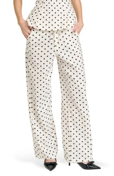 Wayf Lilah Polka Dot Wide Leg Pants In White