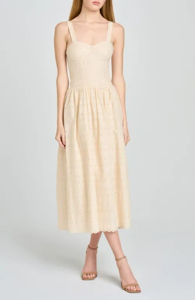 Wayf Lillian Eyelet Cotton Midi Dress In Neutral