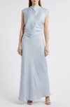 Wayf Lillian Ruched Satin Gown In Dusty Blue