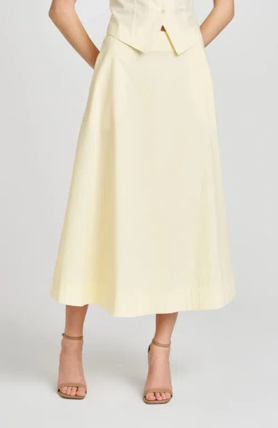 Wayf Lilly Stretch Cotton Midi Skirt In Straw Yellow