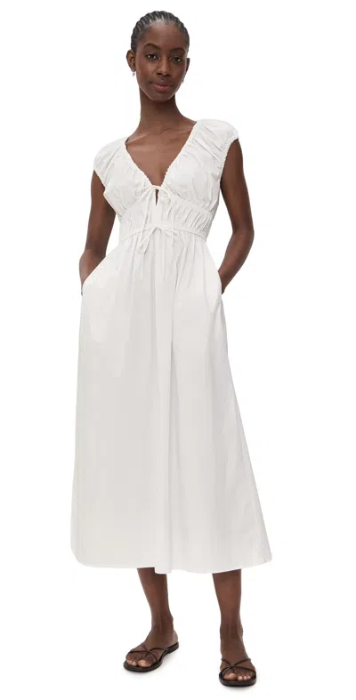 Wayf Liv Ruched Midi Dress Ivory In White