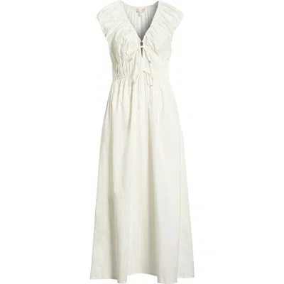 Wayf Liv Ruched Stretch Cotton Poplin Midi Dress In White