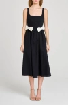 Wayf Lizzy Bow Trim Midi Dress In Black