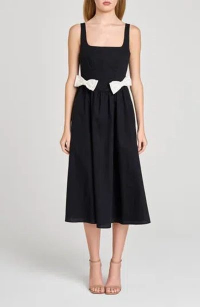 Wayf Lizzy Bow Trim Midi Dress In Black