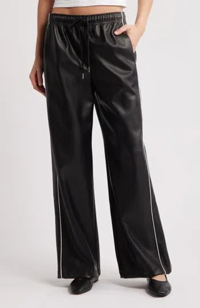 Wayf London Faux Leather Pants In Black Ivory