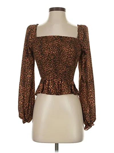 Pre-owned Wayf Long Sleeve Blouse In Brown