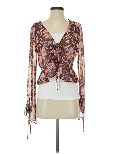 Pre-owned Wayf Long Sleeve Blouse In Brown