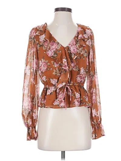 Pre-owned Wayf Long Sleeve Blouse In Brown