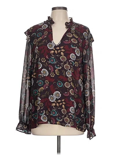 Pre-owned Wayf Long Sleeve Blouse In Burgundy