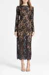 Wayf Long Sleeve Lace Dress In Black Lace