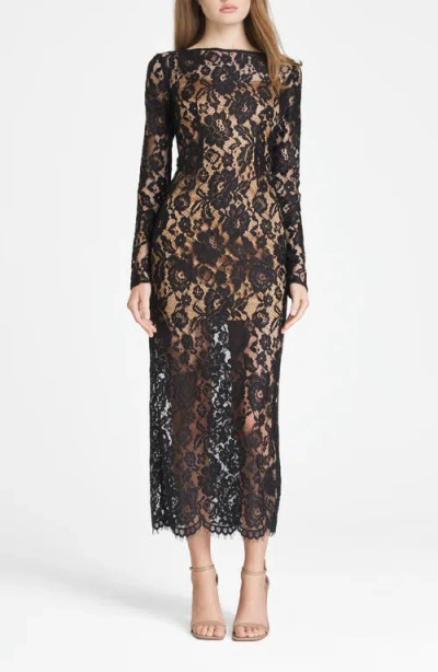 Wayf Long Sleeve Lace Dress In Black Lace