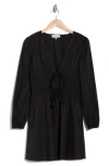 Wayf Long Sleeve Ruched Minidress In Black